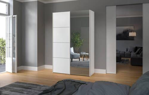 SCHWEBETÜRENSCHRANK 152/236/65 cm 2-türig Weiß  - Edelstahlfarben/Weiß, Design, Glas/Holzwerkstoff (152/236/65cm) - Boxxx
