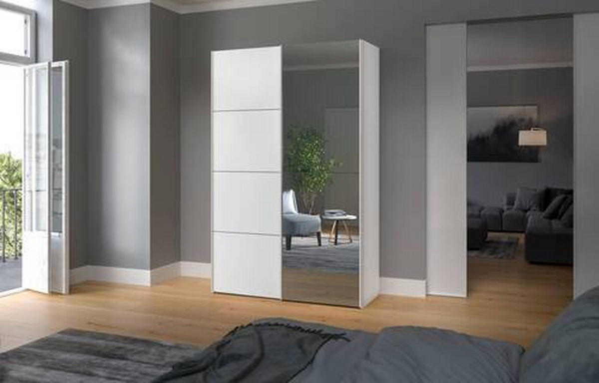 SCHWEBETÜRENSCHRANK 152/236/65 cm 2-türig Weiß  - Edelstahlfarben/Weiß, Design, Glas/Holzwerkstoff (152/236/65cm) - Boxxx