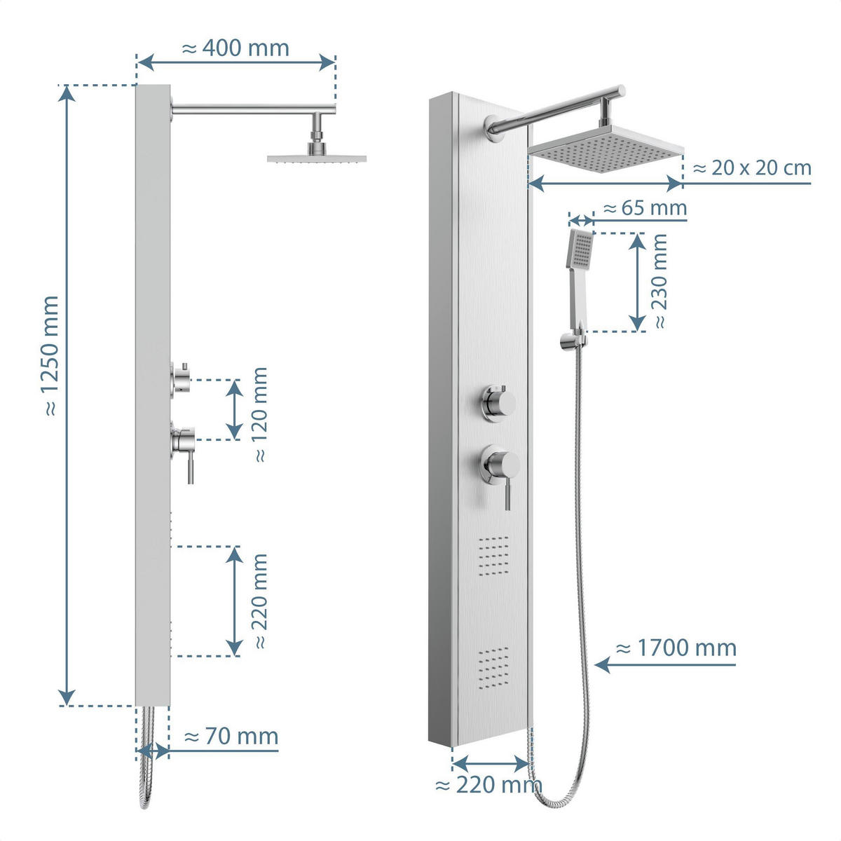 DUSCHPANEEL  - Edelstahlfarben, Design, Metall (22/125/40cm) - Schütte