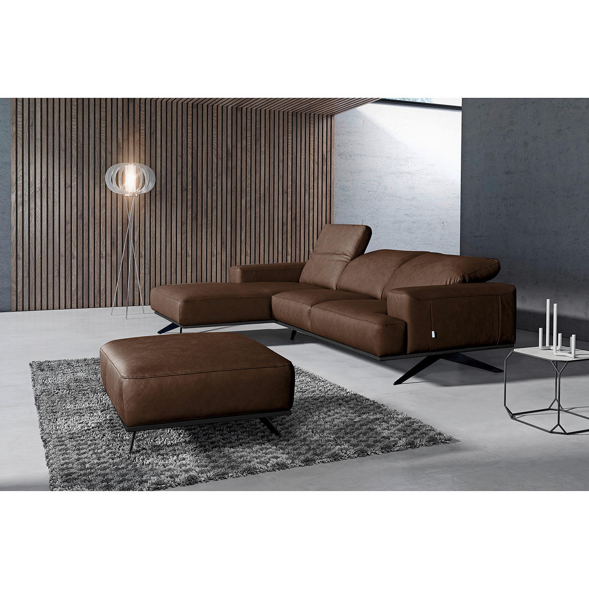ECKSOFA  in Echtleder Dunkelbraun  187/295 cm  - Dunkelbraun/Schwarz, Design, Leder/Metall (187/295cm) - Livetastic