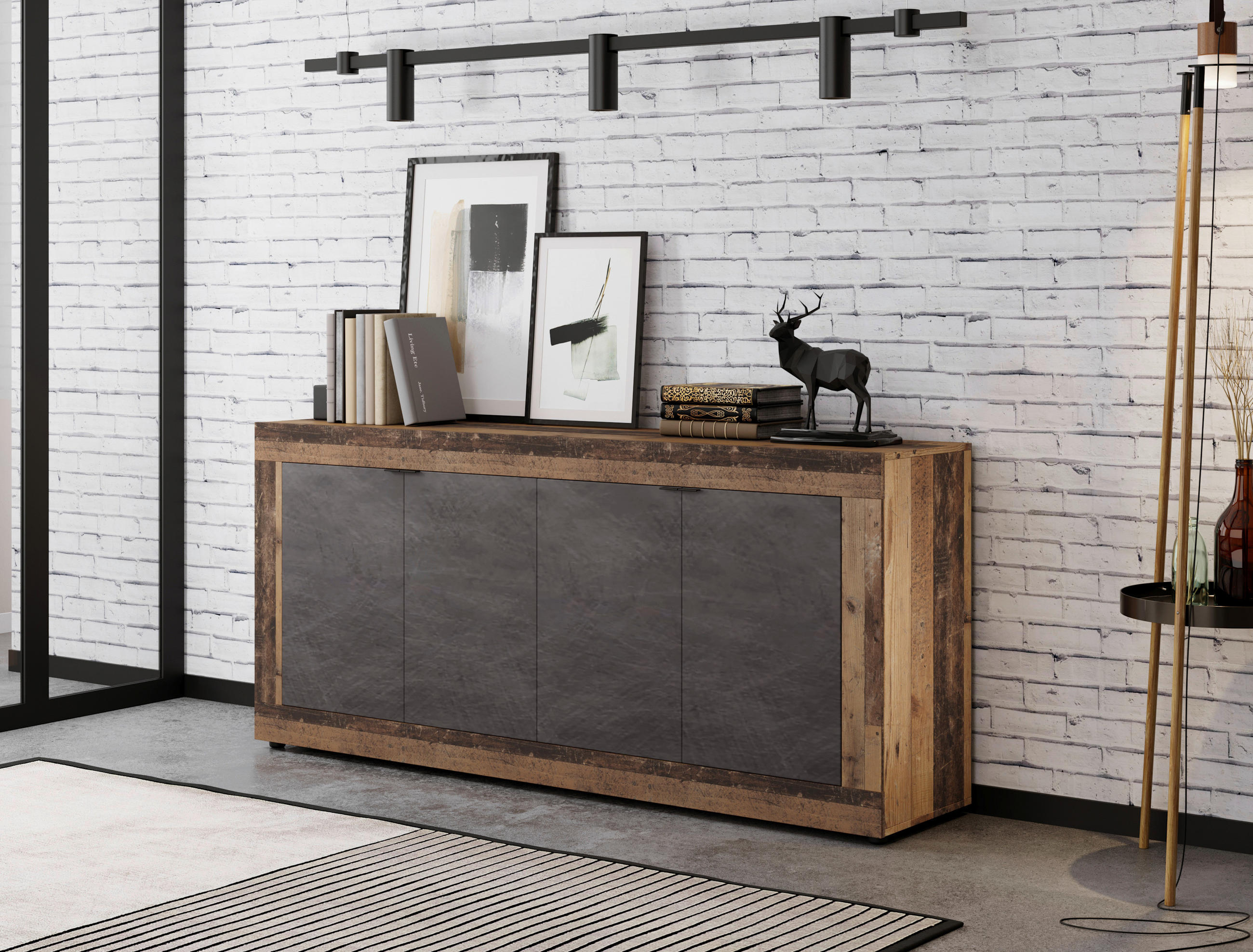 SIDEBOARD  in 180/86/42 cm  - Alteiche/Schwarz, Design, Holzwerkstoff/Kunststoff (180/86/42cm) - MID.YOU