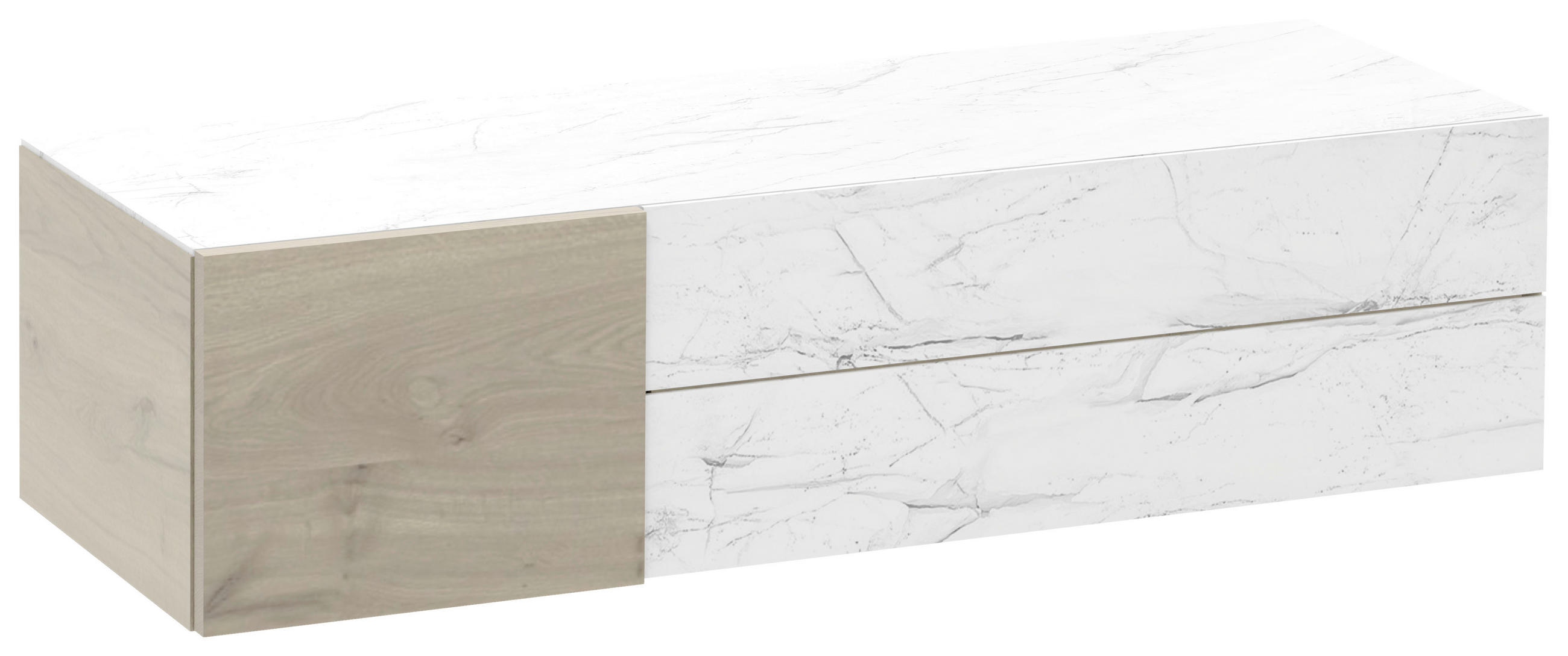 HÄNGEELEMENT Eiche furniert, mehrschichtige Massivholzplatte (Tischlerplatte) Weiß, Eichefarben  - Eichefarben/Weiß, Natur, Glas/Holz (128/32/42,6cm) - Voglauer