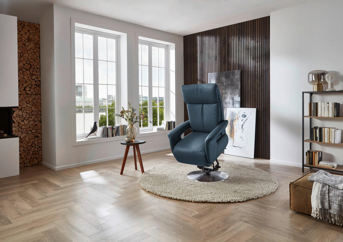 RELAXSESSEL in Leder Blau  - Blau/Edelstahlfarben, Design, Leder/Metall (78/112/85cm) - Cantus