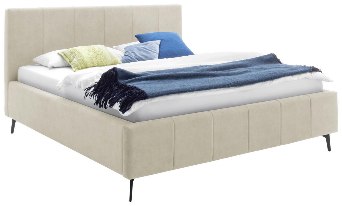 POLSTERBETT 160/200 cm,  in Beige, Bettkasten, Lattenroste, Matratzen, Wendematratze mit unterschiedlichen Härtegraden, H2 + H3 = mittel + fest  - Birkefarben/Beige, KONVENTIONELL, Holz/Textil (160/200cm) - Boxxx