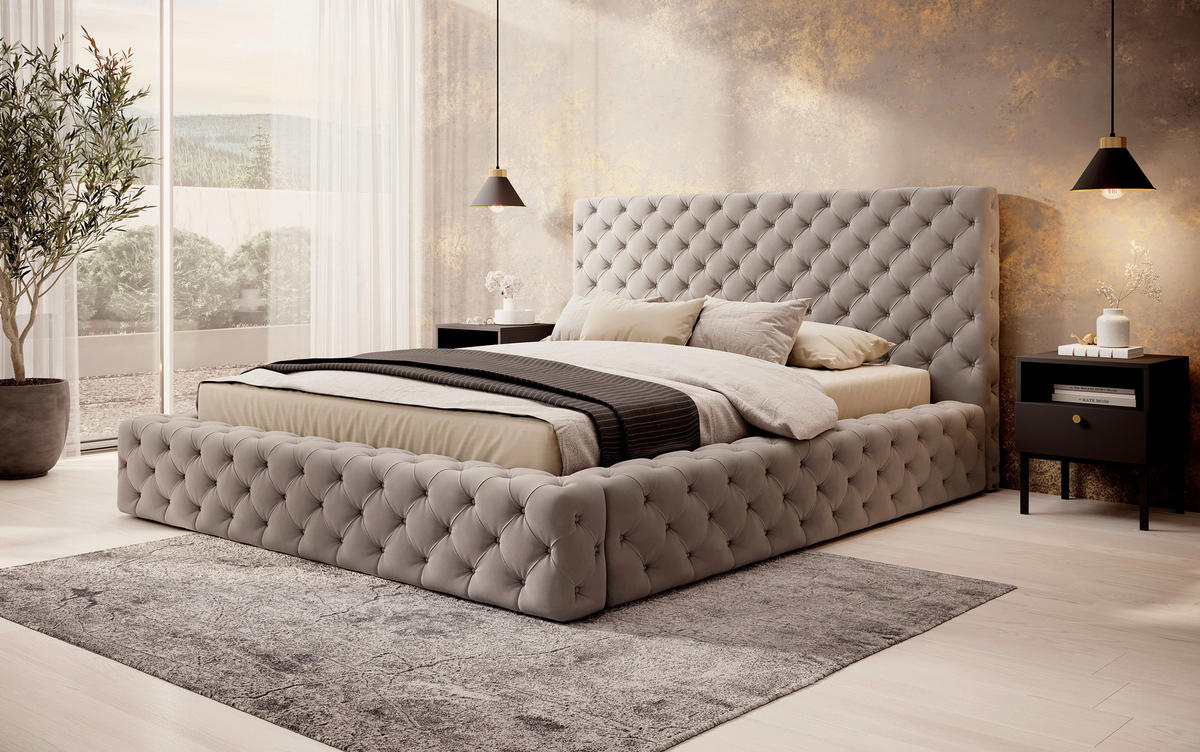 POLSTERBETT 160/200 cm  in Beige  - Beige/Schwarz, Modern, Holz/Kunststoff (160/200cm) - MID.YOU