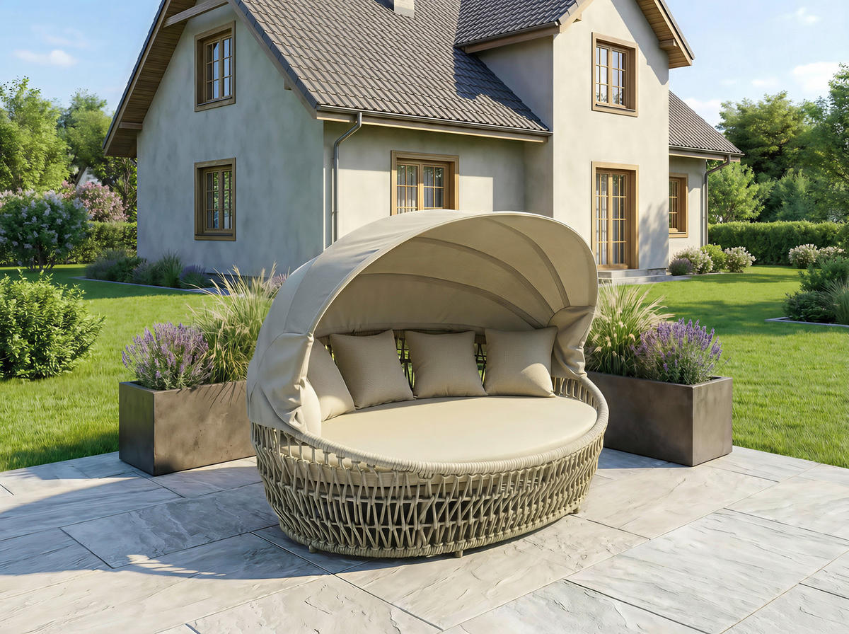 GARTENMUSCHEL 200/83-146/144 cm Aluminium  - Taupe/Beige, Design, Kunststoff/Textil (200/83-146/144cm) - Ambia Garden