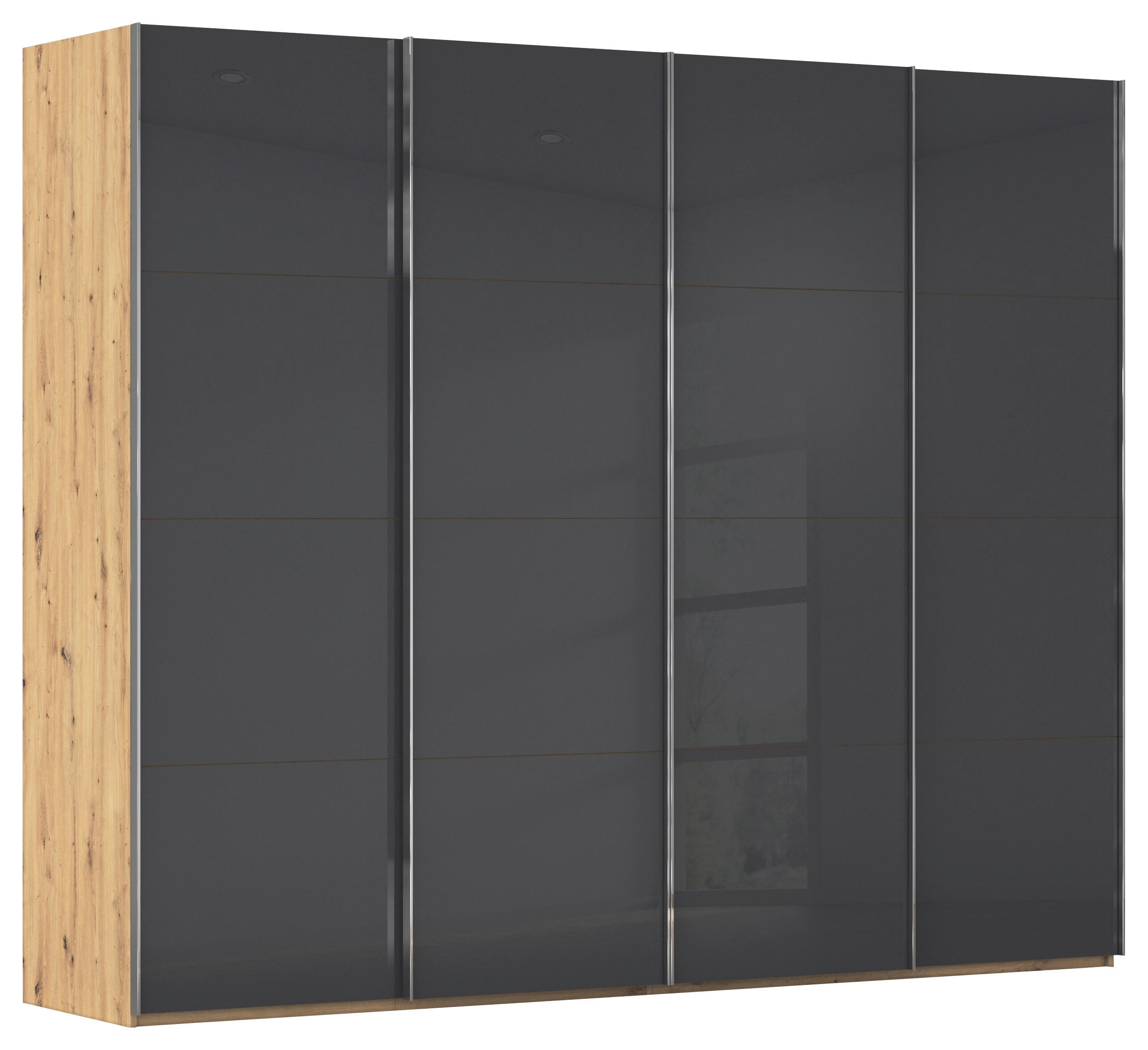 SCHWEBETÜRENSCHRANK 271/223/68 cm 4-türig Schwarz, Eiche Artisan  - Chromfarben/Schwarz, Design, Glas/Holzwerkstoff (271/223/68cm) - Novel