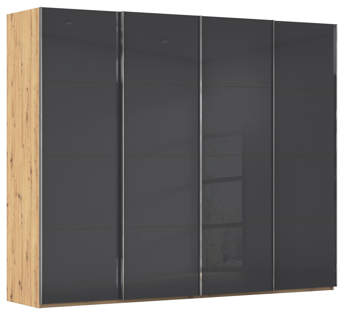 SCHWEBETÜRENSCHRANK 271/235/68 cm 4-türig Schwarz, Eiche Artisan  - Chromfarben/Schwarz, Design, Glas/Holzwerkstoff (271/235/68cm) - Novel