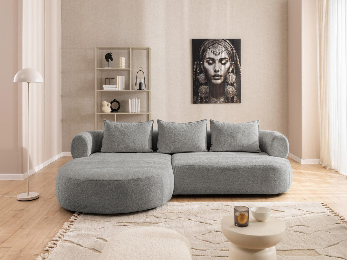 ECKSOFA in Chenille Grau  156/256 cm  - Schwarz/Grau, Design, Kunststoff/Textil (156/256cm) - Livetastic