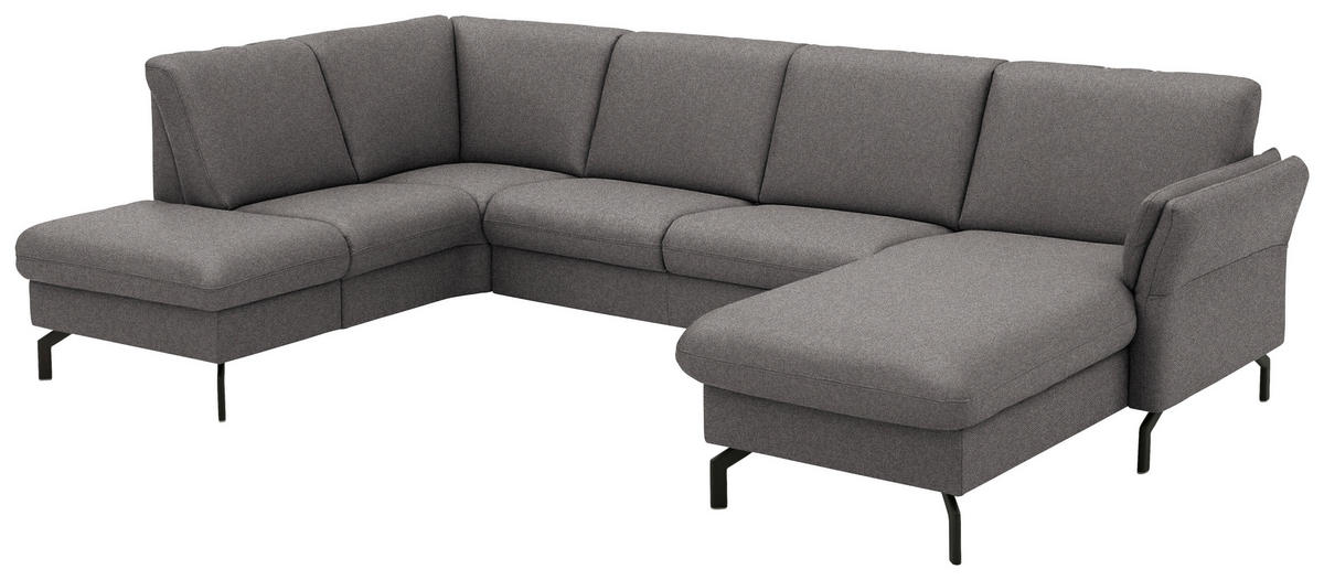 WOHNLANDSCHAFT Flachgewebe Dunkelbraun  - Dunkelbraun/Schwarz, Konventionell, Textil/Metall (190/307/170cm) - Beldomo Comfort