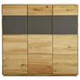 SCHUHSCHRANK Eiche massiv Grau, Eichefarben  - Eichefarben/Grau, Natur, Glas/Holz (129,8/123/38cm) - Waldwelt