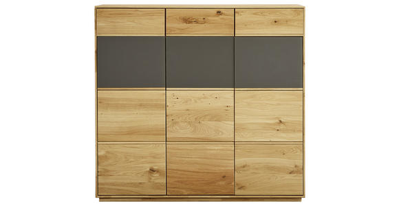 SCHUHSCHRANK Eiche massiv Grau, Eichefarben - Eichefarben/Grau, Natur, Glas/Holz (129,8/123/38cm) - Waldwelt