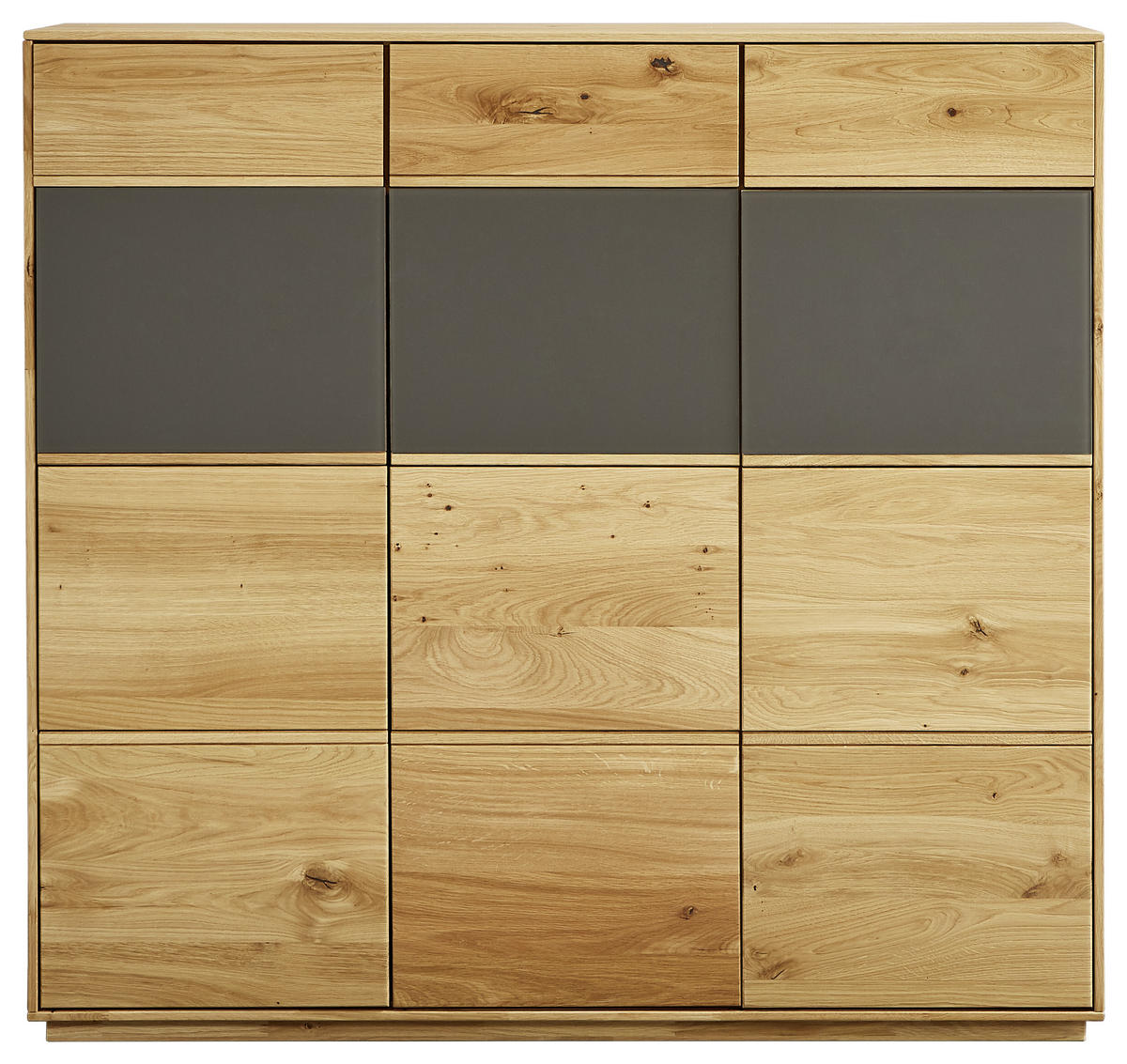 SCHUHSCHRANK Eiche massiv Grau, Eichefarben  - Eichefarben/Grau, Natur, Glas/Holz (129,8/123/38cm) - Waldwelt