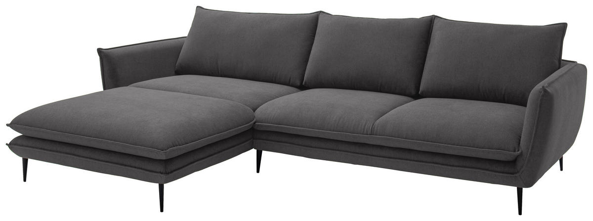 ECKSOFA Taupe Webstoff  - Taupe/Schwarz, KONVENTIONELL, Textil/Metall (196/304cm) - Hom`in