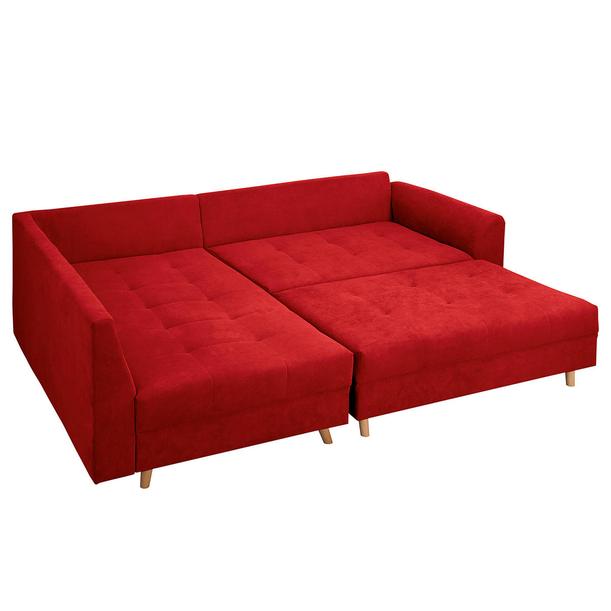 ECKSOFA inkl. Hocker Ariella Rot Mikrofaser Rückenkissen, Hocker  - Rot/Naturfarben, Design, Holz/Textil (161/231cm) - Livetastic