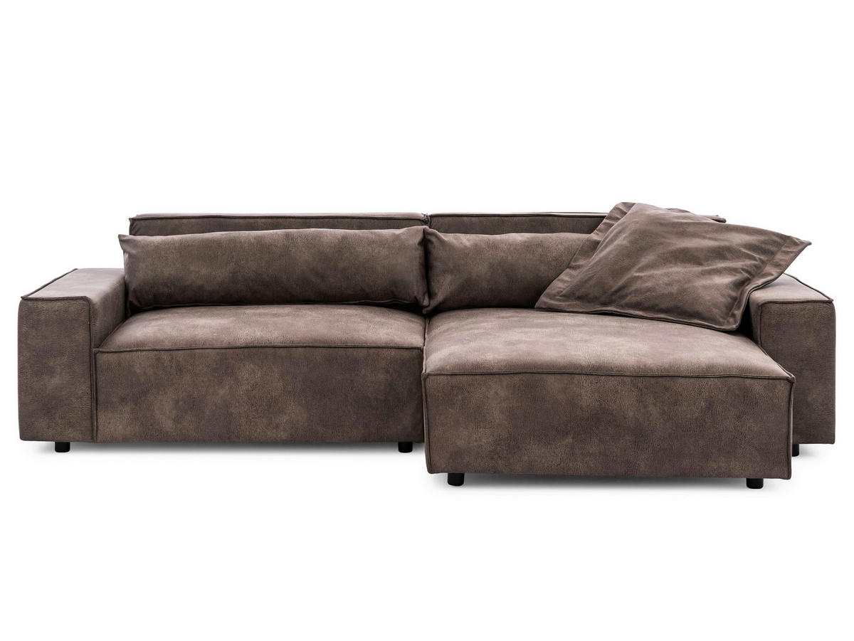 ECKSOFA Curduroy in Lederlook Graubraun Rückenkissen  251/142 cm  - Graubraun/Schwarz, Design, Kunststoff/Textil (251/142cm) - P & B