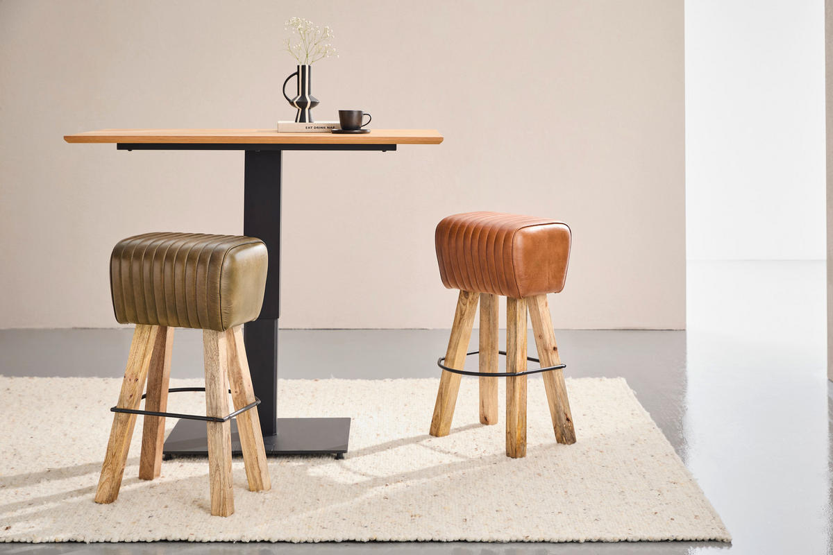 BARHOCKER Echtleder Braun Mangoholz Hartholz Typenauswahl  - Naturfarben/Braun, LIFESTYLE, Leder/Holz (43/74/37cm) - Landscape