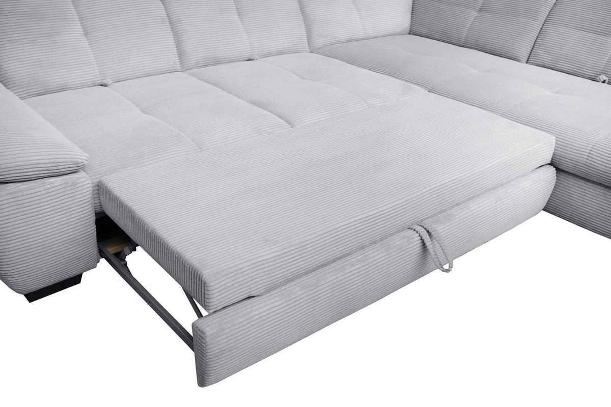 ECKSOFA Hellgrau Cord  - Hellgrau/Schwarz, Design, Textil/Metall (242/313cm) - Xora