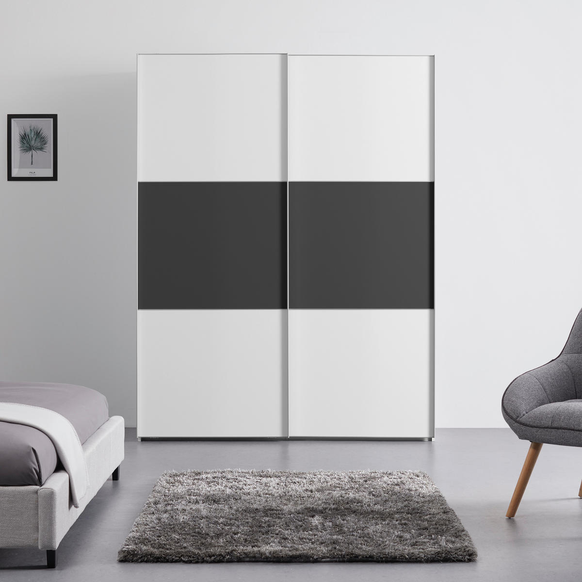 SCHWEBETÜRENSCHRANK 167/222/68 cm 2-türig Anthrazit, Weiß  - Anthrazit/Alufarben, Holzwerkstoff/Metall (167/222/68cm) - Moderano