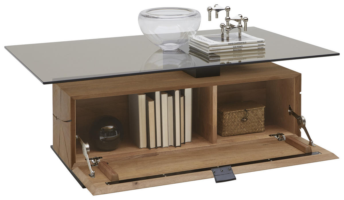 COUCHTISCH in Holz, Glas 125/75/46 cm  - Eichefarben/Anthrazit, Natur, Leder/Glas (125/75/46cm) - Valnatura