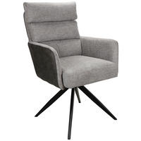 ARMLEHNSTUHL , Sitzfläche 360° drehbar , Leinenoptik  - Anthrazit/Hellgrau, Design, Textil/Metall (60/93/68cm) - Novel