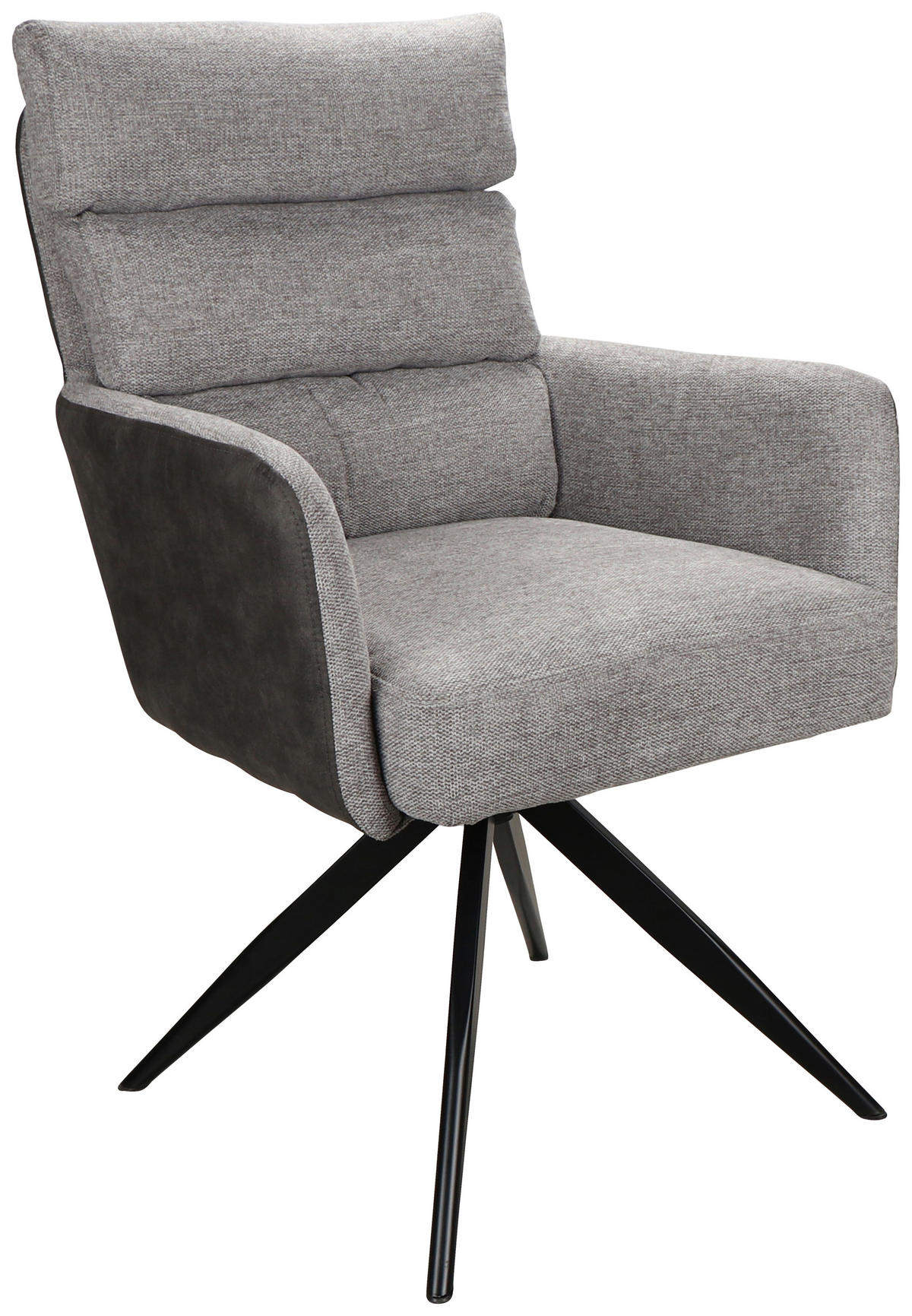 ARMLEHNSTUHL , Sitzfläche 360° drehbar , Leinenoptik  - Anthrazit/Hellgrau, Design, Textil/Metall (60/93/68cm) - Novel