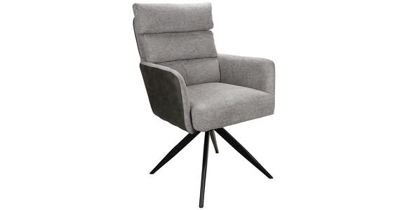 ARMLEHNSTUHL  Sitzfläche 360° drehbar Leinenoptik  - Anthrazit/Hellgrau, Design, Textil/Metall (60/93/68cm) - Novel