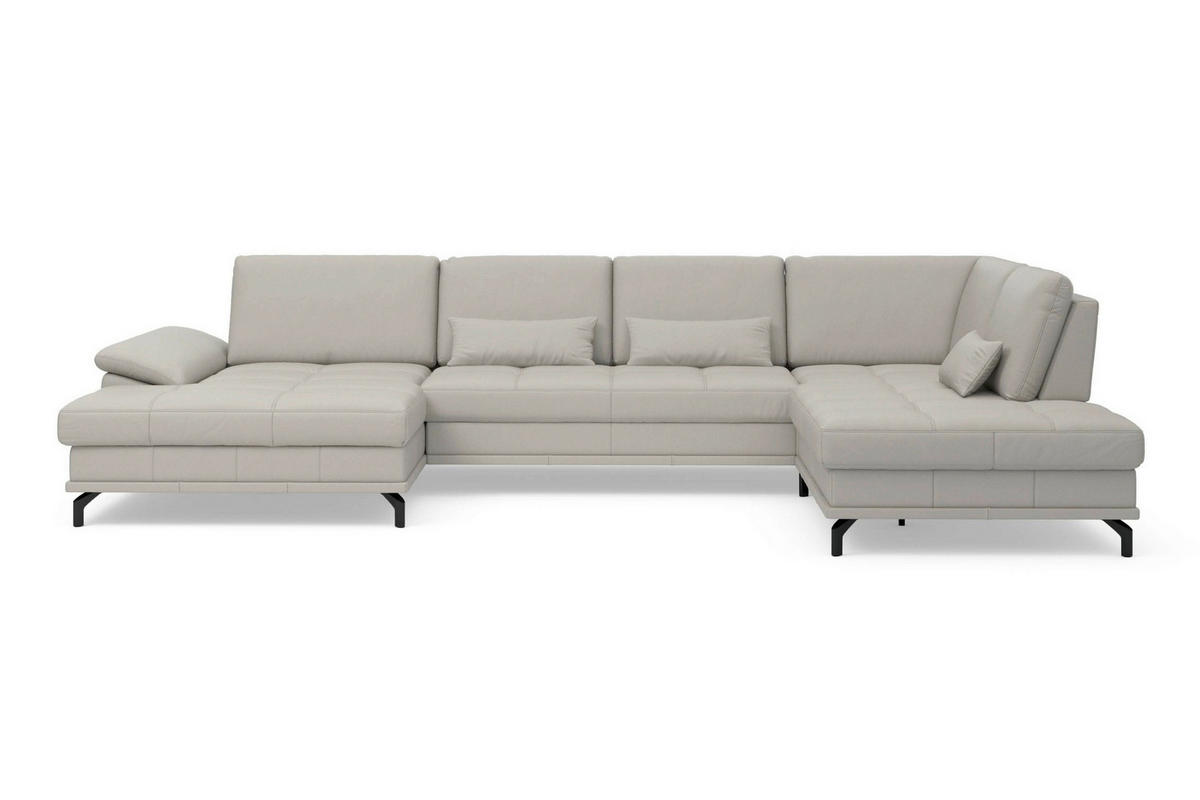 SEDACÍ SOUPRAVA, kůže, světle šedá - černá/světle šedá, Basics, kov/textil (176/363/223cm) - Sit & More