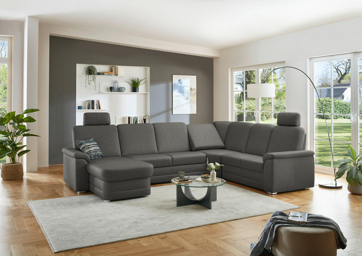 WOHNLANDSCHAFT  in Chenille Grau  - Alufarben/Grau, KONVENTIONELL, Holz/Textil (160/329/235cm) - Beldomo Comfort