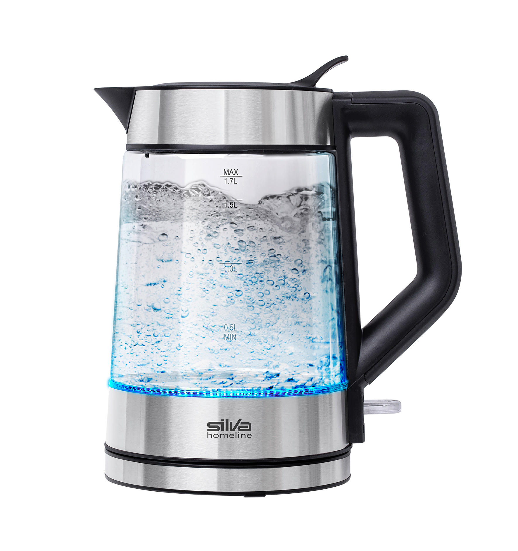 WASSERKOCHER 1,7 l  - Edelstahlfarben/Transparent, Trend, Glas/Kunststoff (23/24/18cm) - Silva Homeline