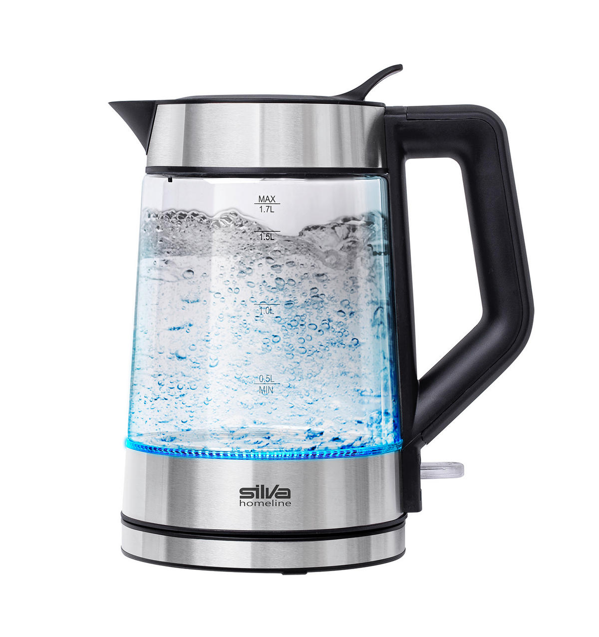 WASSERKOCHER 1,7 l  - Edelstahlfarben/Transparent, Trend, Glas/Kunststoff (23/24/18cm) - Silva Homeline