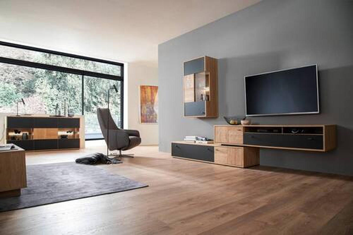 HYLLKOMBINATION  i antracit, ek Bianco  306/198/50 cm  - ek Bianco/svart, Design, metall/trämaterial (306/198/50cm) - MID.YOU
