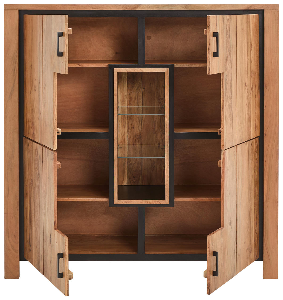HIGHBOARD  in 150/150/40 cm  - Schwarz/Akaziefarben, Natur, Glas/Holz (150/150/40cm) - Livetastic