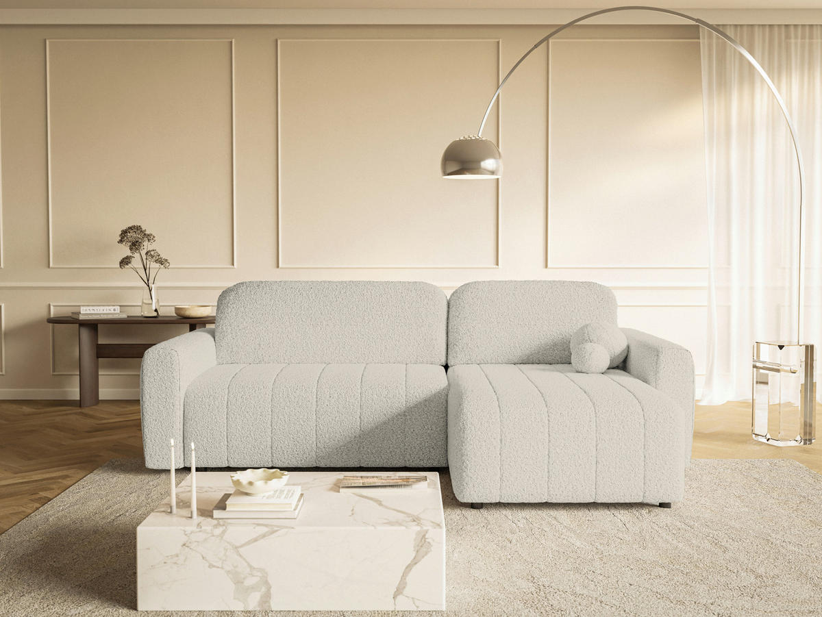 ECKSOFA LUNA Beige Struktur, Bouclé  - Beige/Schwarz, Basics, Kunststoff/Textil (260/161cm) - Livetastic