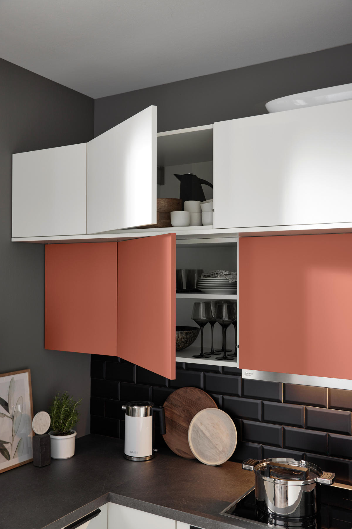 EINBAUKÜCHE UMANI  - Rot/Weiß, Design, Holzwerkstoff - Novel