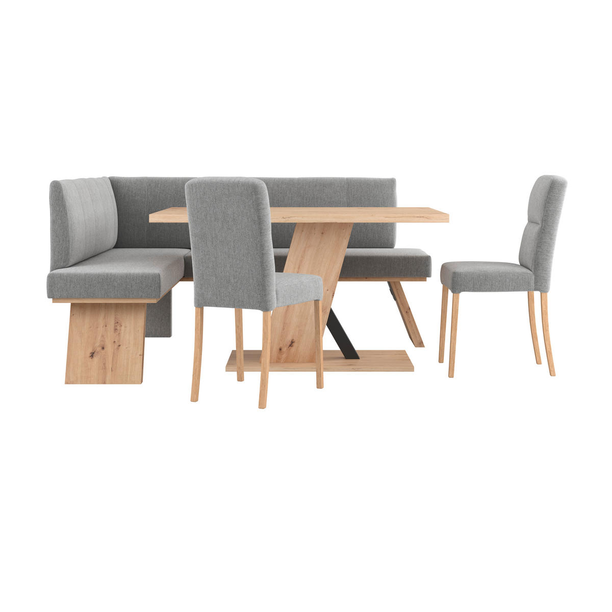 ECKBANK 150/185 cm Webstoff Grau   - Eichefarben/Grau, KONVENTIONELL, Textil (150/185cm)