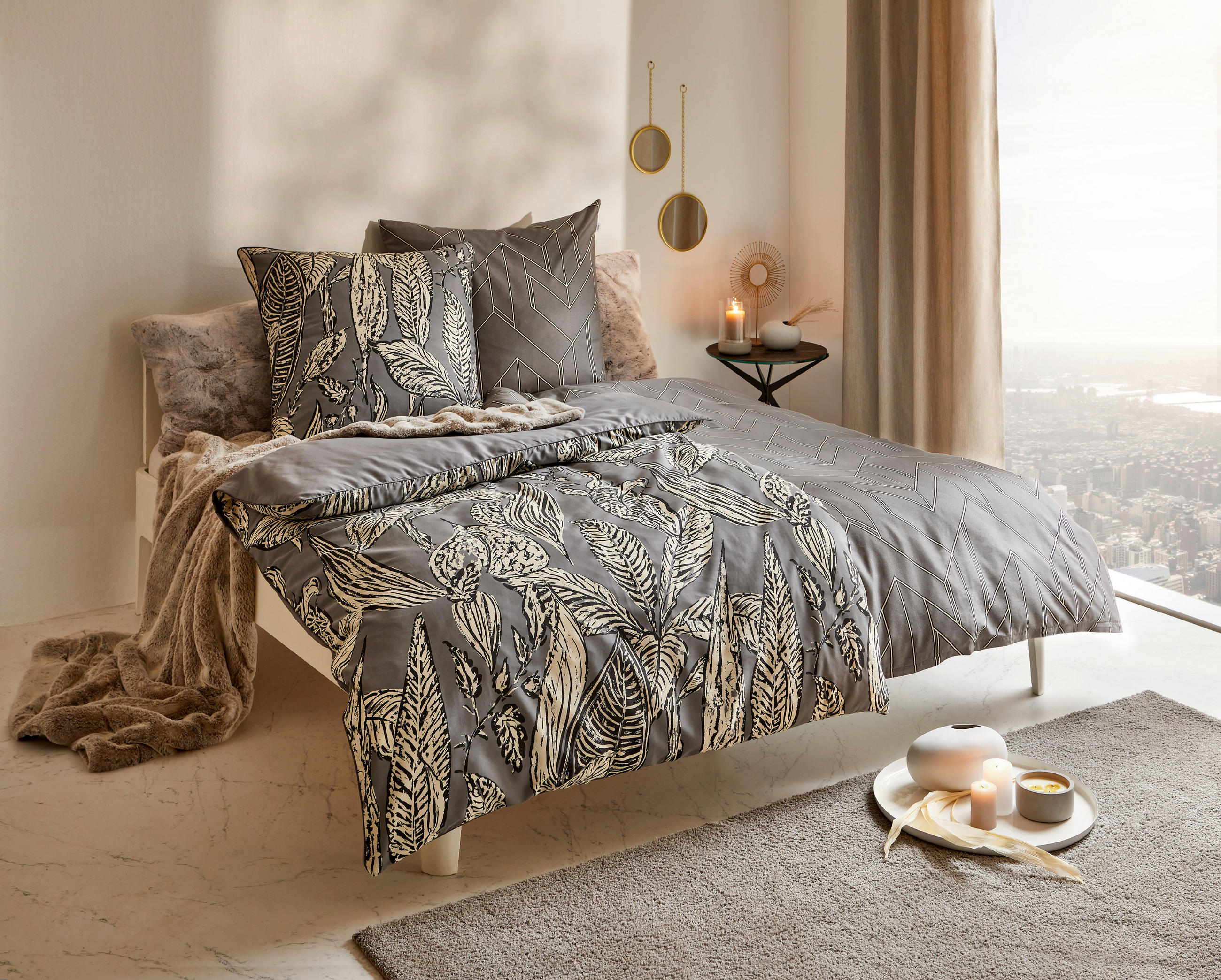 WENDEBETTWÄSCHE Anouk Satin 135/200 cm  - Anthrazit/Beige, KONVENTIONELL, Textil (135/200cm) - Schöner Wohnen