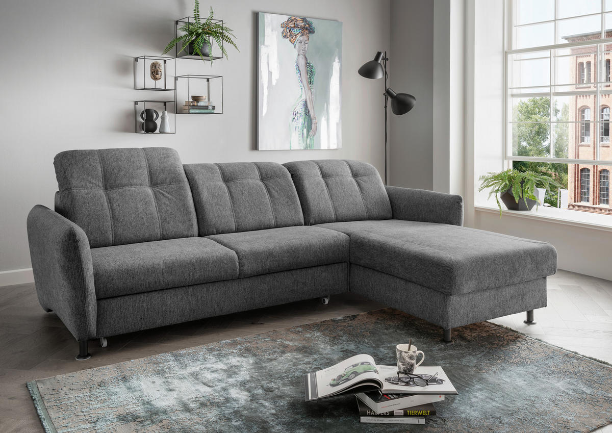 ECKSOFA in Chenille Anthrazit  - Anthrazit/Schwarz, Modern, Textil/Metall (267/184cm) - Livetastic