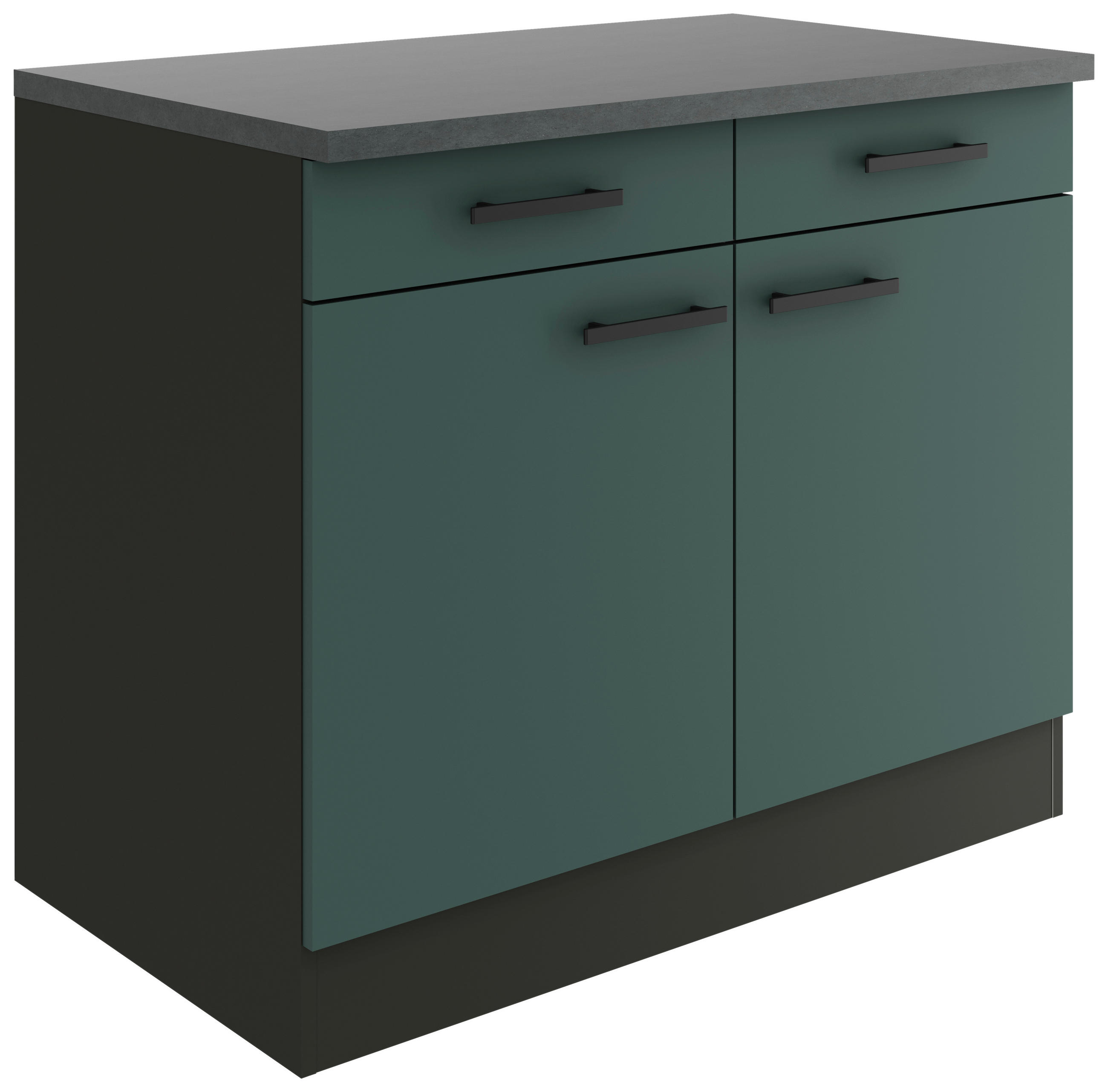 Thumbnail - Optifit Küchenunterschrank, Anthrazit, Dunkelgrün, Metall, 1 Fächer, 2 Schubladen, einzeln stellbar, 100x84.8x60 cm, DIN...