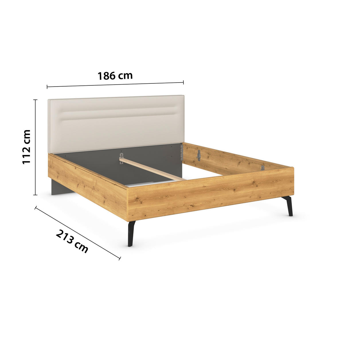 BETT 180/200 cm,  in Eichefarben, Champagner,  - Champagner/Eichefarben, Design, Holz/Textil (180/200cm) - Novel