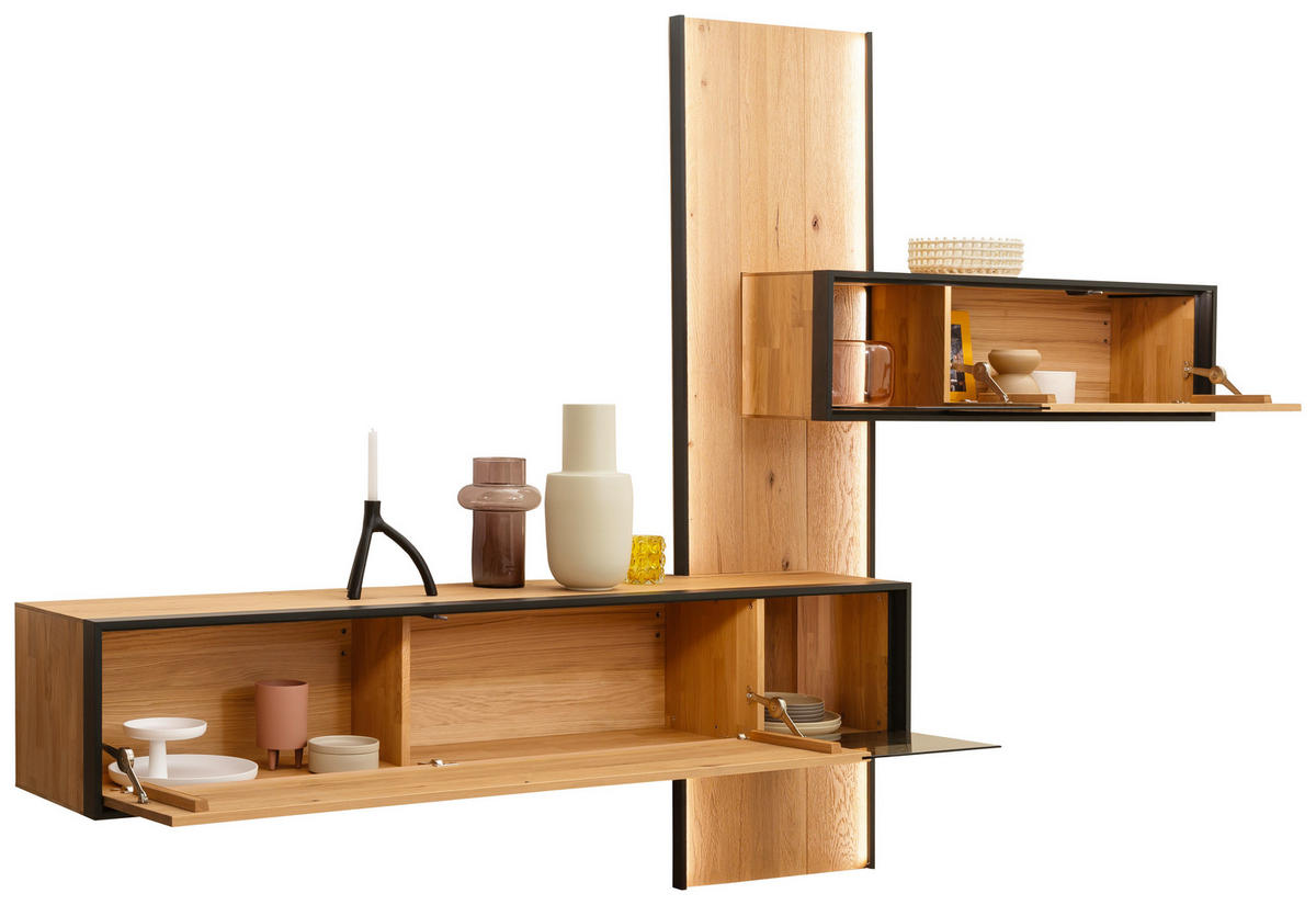 WOHNWAND  in Eichefarben  307/213/42 cm  - Eichefarben, Design, Glas/Holz (307/213/42cm) - Schöner Wohnen