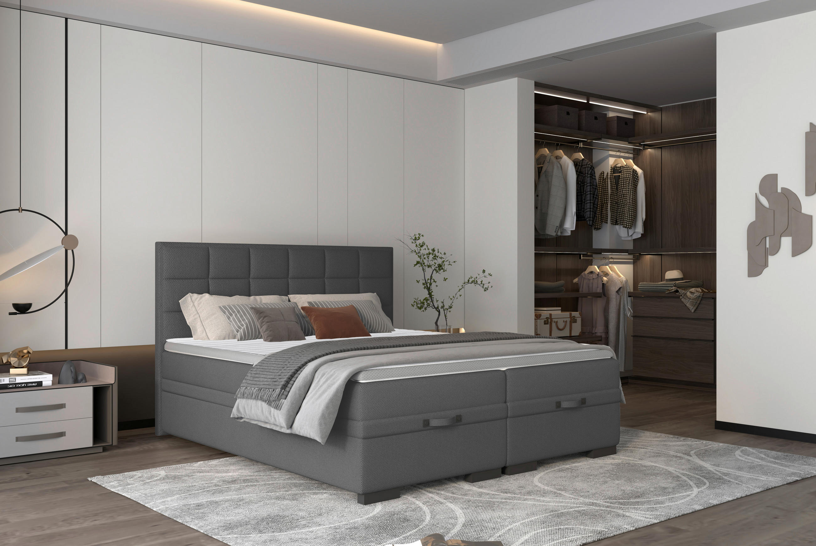 BOXSPRINGBETT 160/200 cm  in Anthrazit  - Anthrazit/Schwarz, KONVENTIONELL, Kunststoff/Textil (160/200cm) - home24