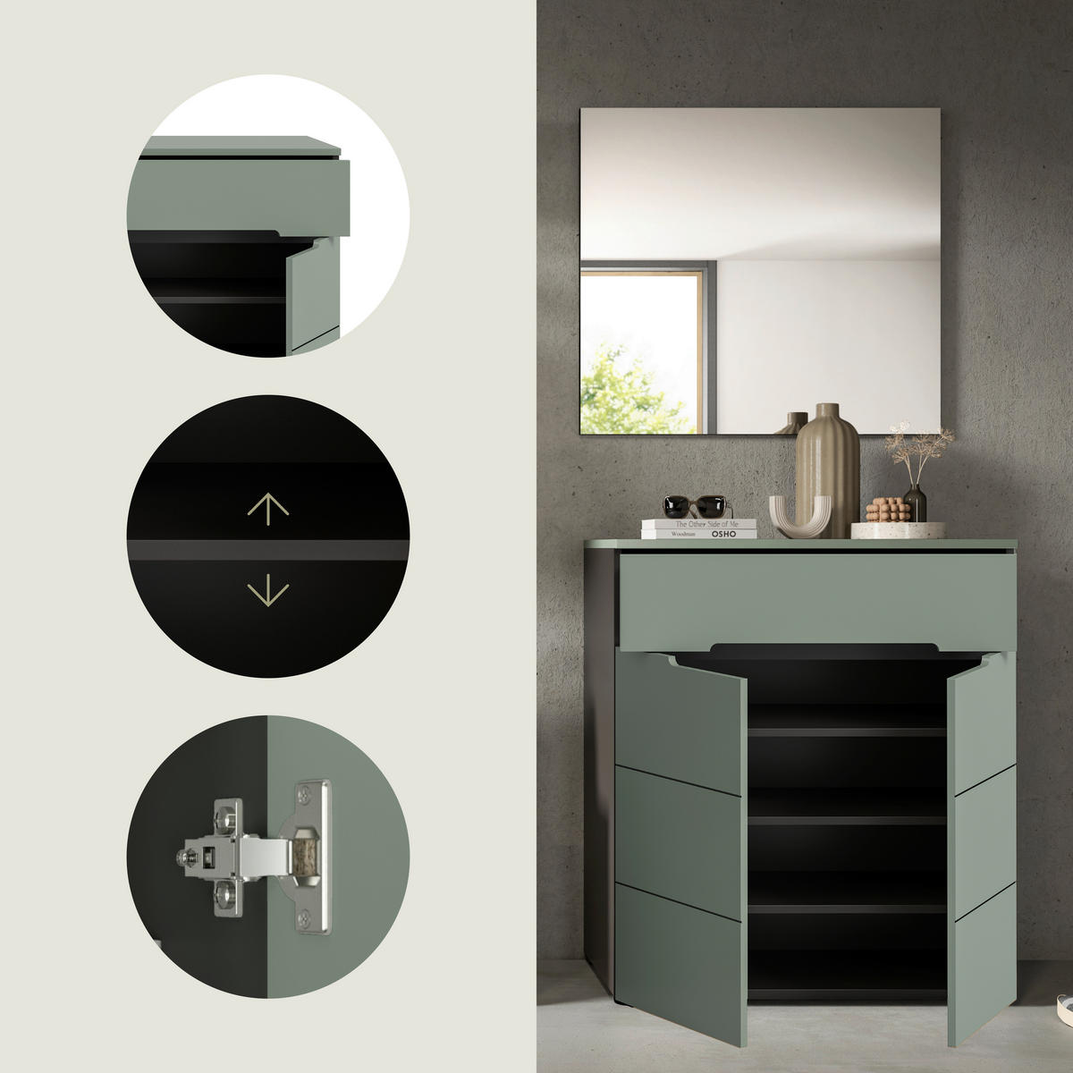 GARDEROBE 2-teilig  in 80/190/37 cm  - Graugrün/Grau, Design, Holzwerkstoff (80/190/37cm) - Livetastic