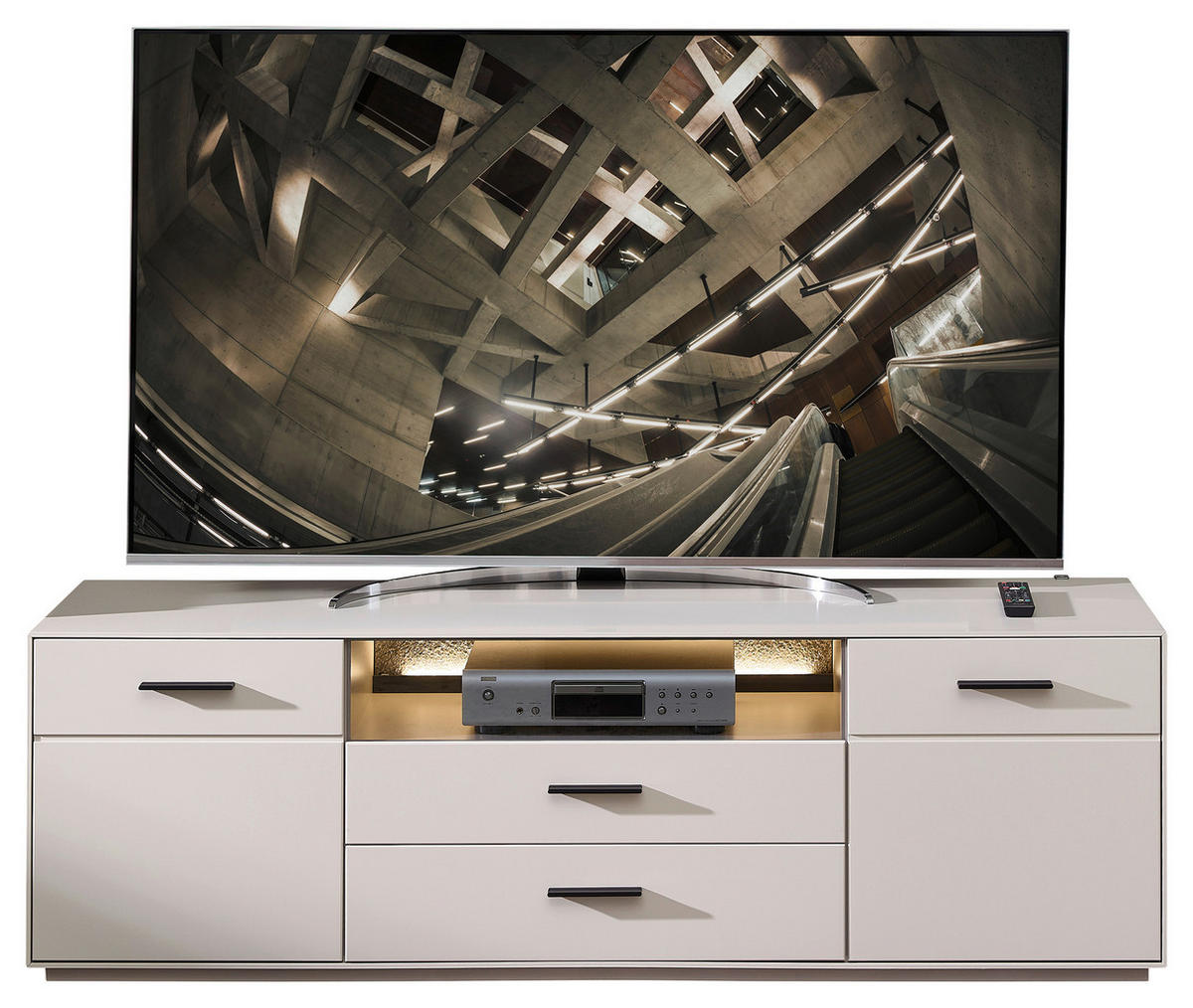 LOWBOARD Hellgrau, Sahara  180/56/45 cm  - Hellgrau/Schwarz, Design, Glas/Holzwerkstoff (180/56/45cm) - Novel