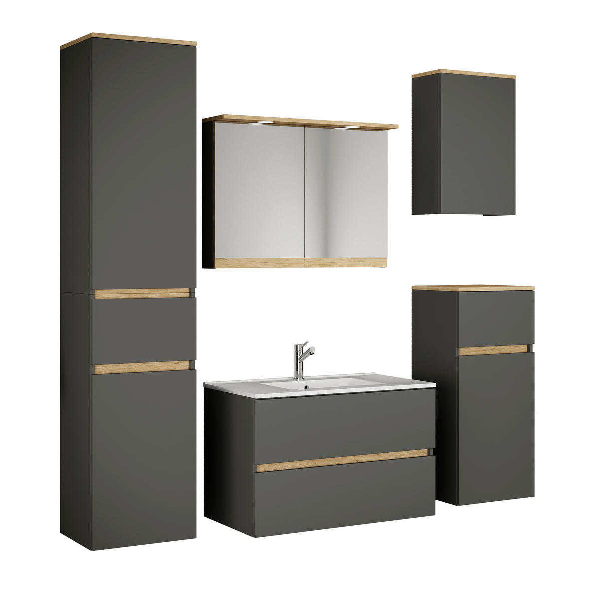 BADEZIMMER 6-teilig  in 161 cm  - Anthrazit/Weiß, Trend, Keramik/Holzwerkstoff (161cm) - MID.YOU