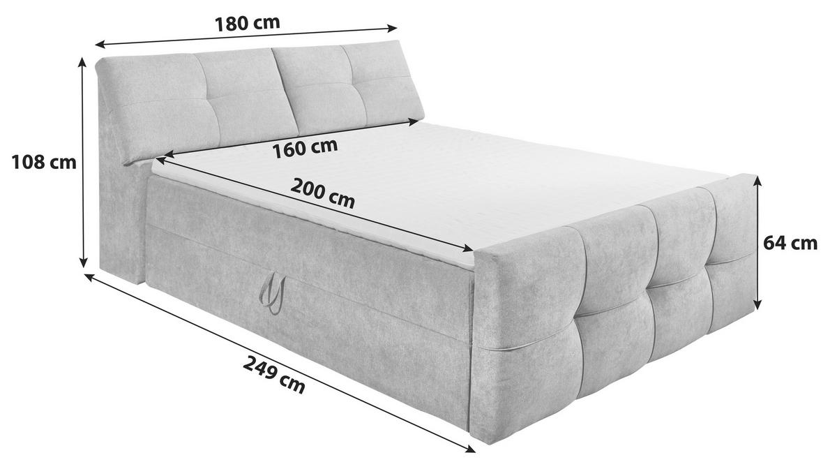 BOXBETT 160/200 cm,  in Anthrazit, Matratze, Bettkasten, Topper, H2 + H2 = mittel  - Anthrazit/Schwarz, MODERN, Kunststoff/Textil (160/200cm) - MID.YOU