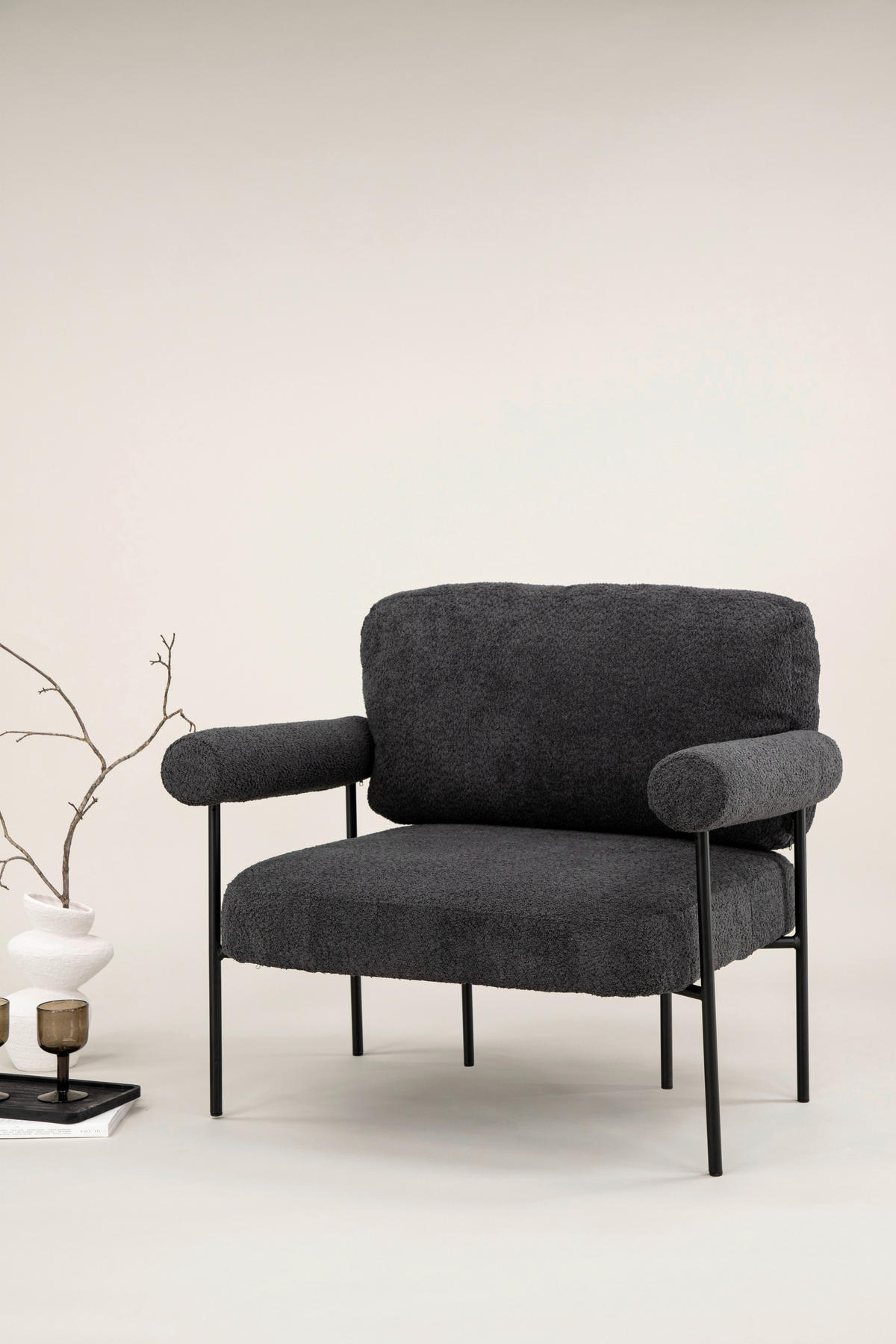 FÅTÖLJ i metall, textil svart, mörkgrå  - mörkgrå/svart, Design, metall/textil (95/83/87cm) - Lomoco