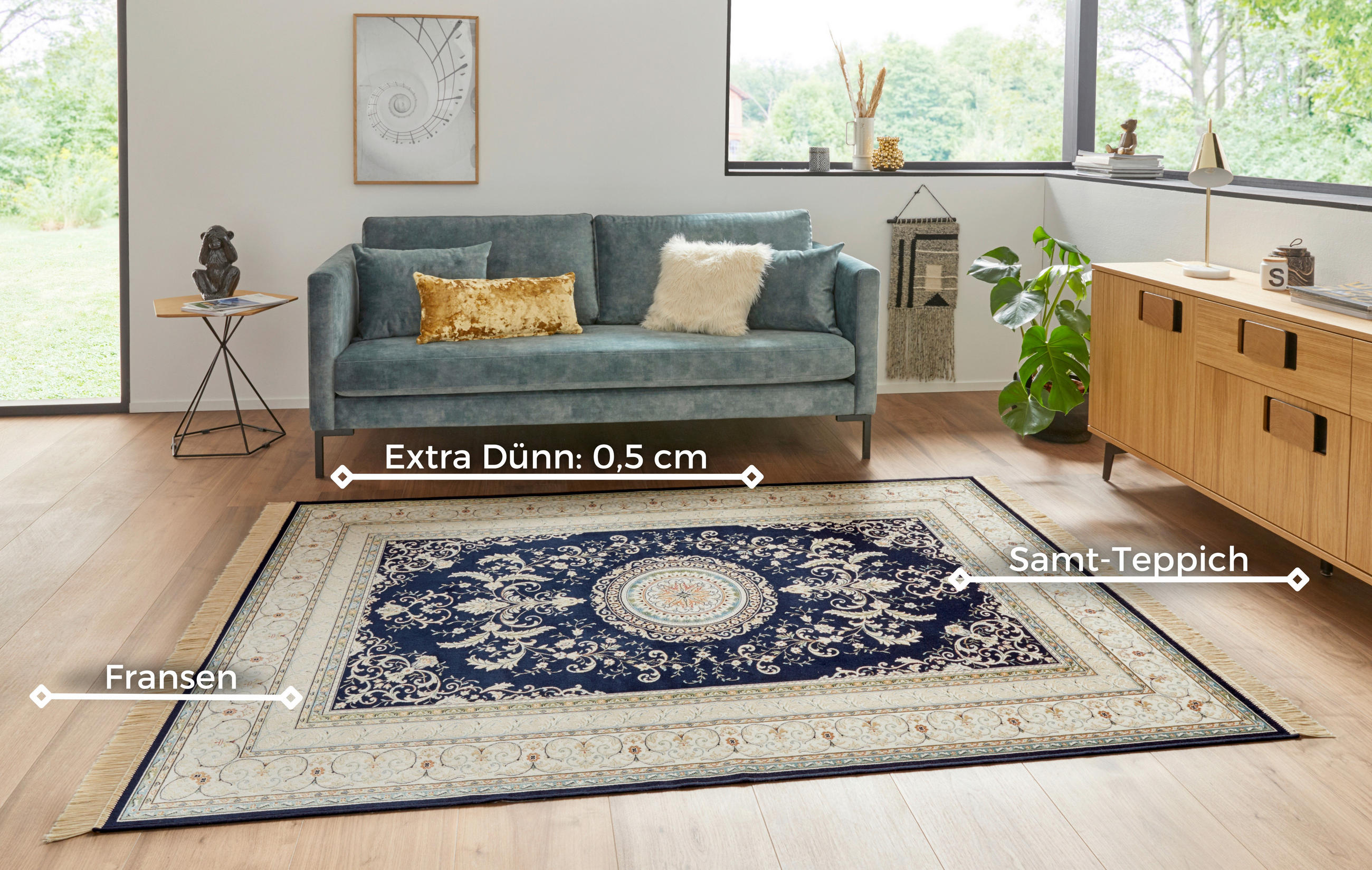 VINTAGE-TEPPICH 195/300 cm Naveh Creme, Dunkelblau  - Creme/Dunkelblau, Basics, Textil (195/300cm)