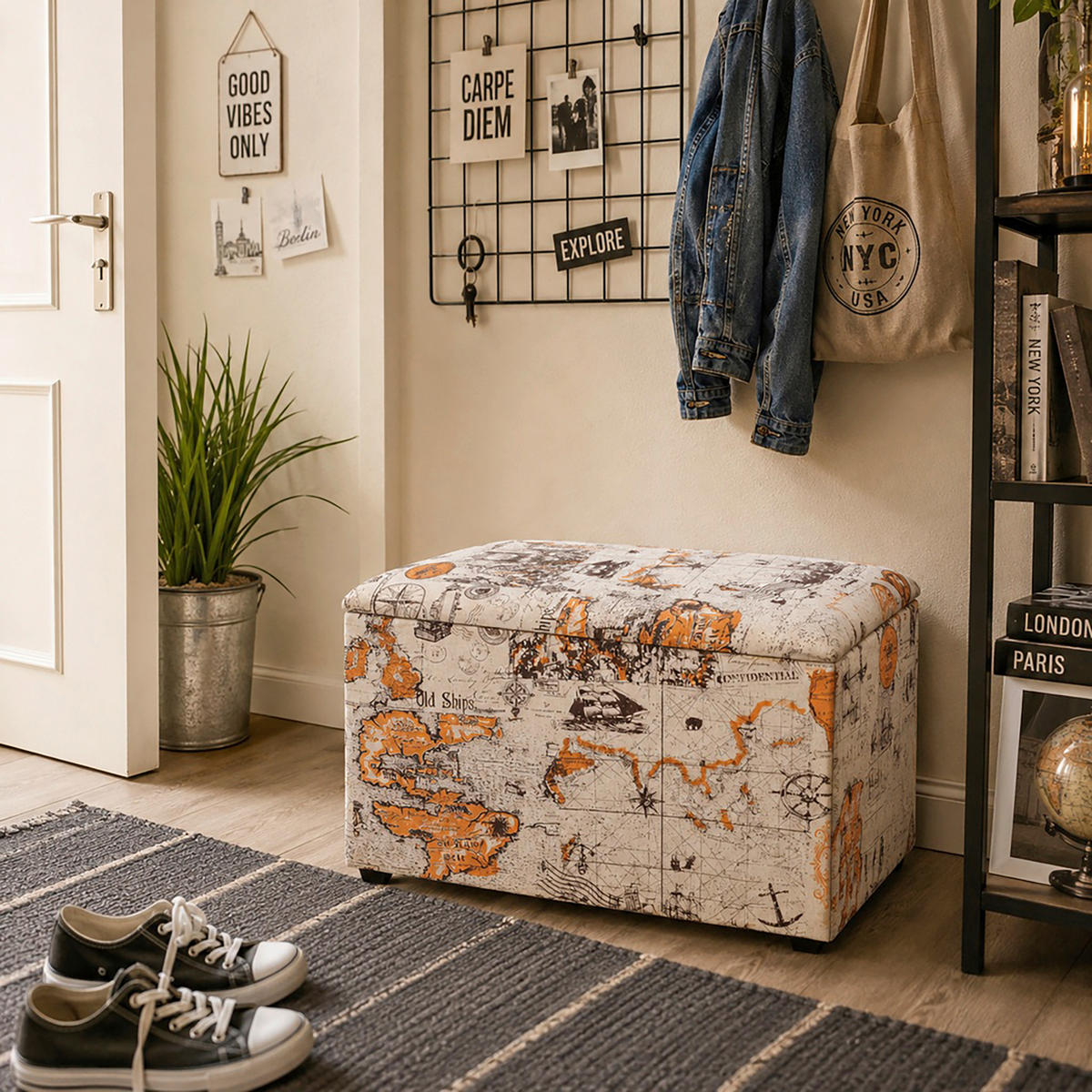 TRUHENBANK in Textil, Holzwerkstoff 65/42/40 cm  - Multicolor, Basics, Holzwerkstoff/Textil (65/42/40cm) - Carryhome
