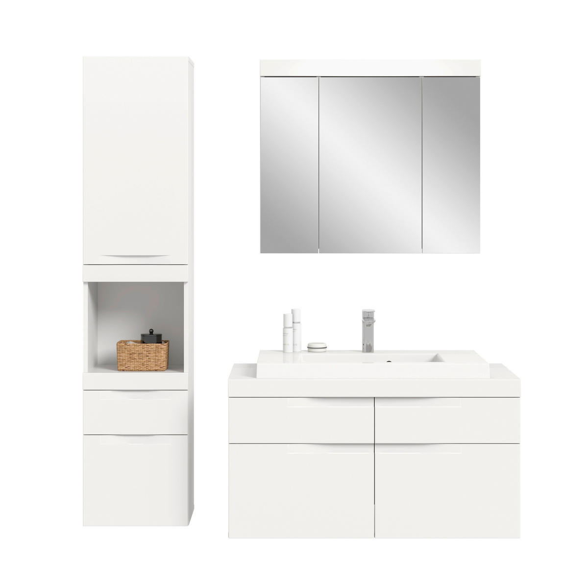 BADEZIMMER 4-teilig  in 153 cm  - Weiß, Trend, Glas/Holzwerkstoff (153cm) - MID.YOU